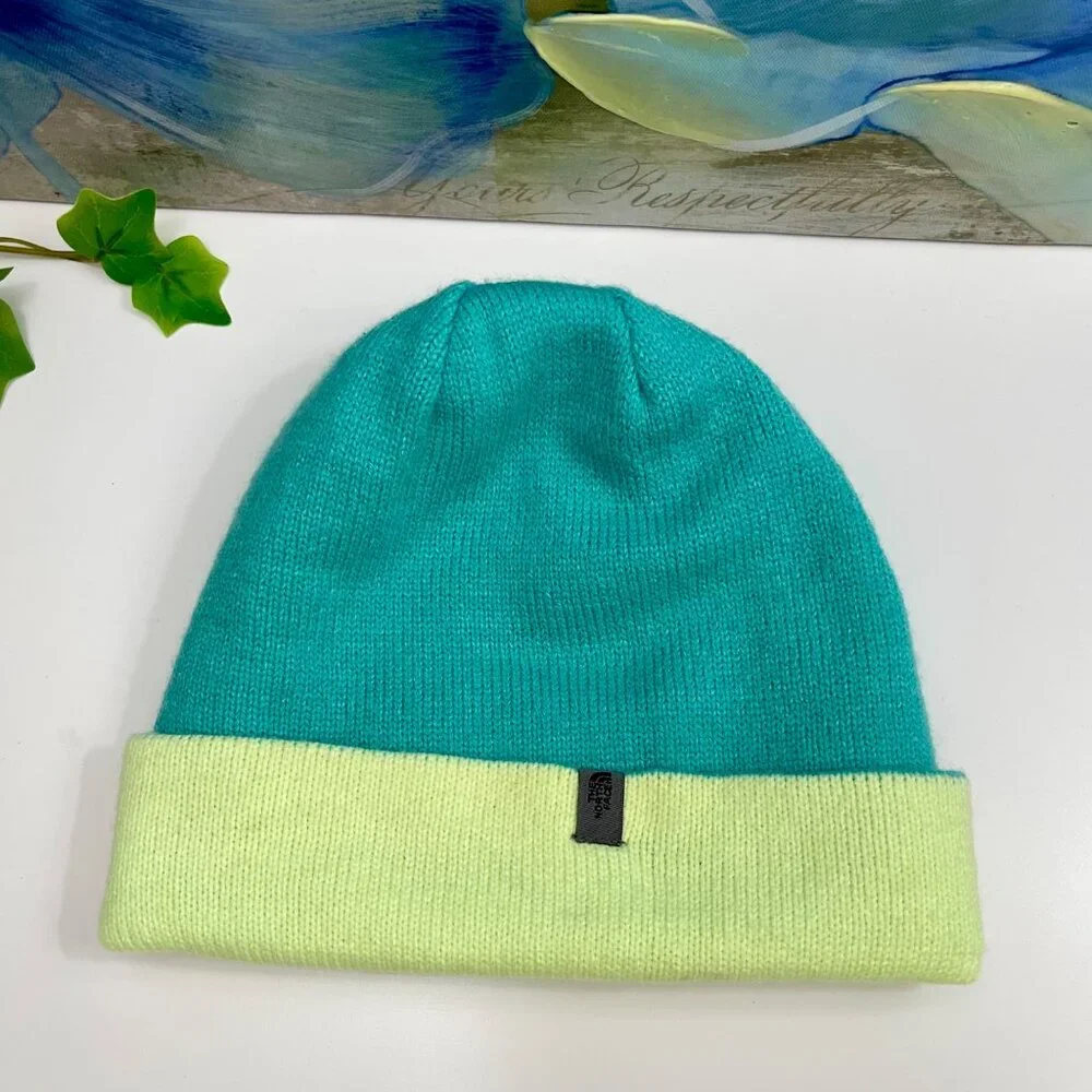The North Face Unisex Reversible Beanie Hat Teal & Lime‎ Acrylic One Size